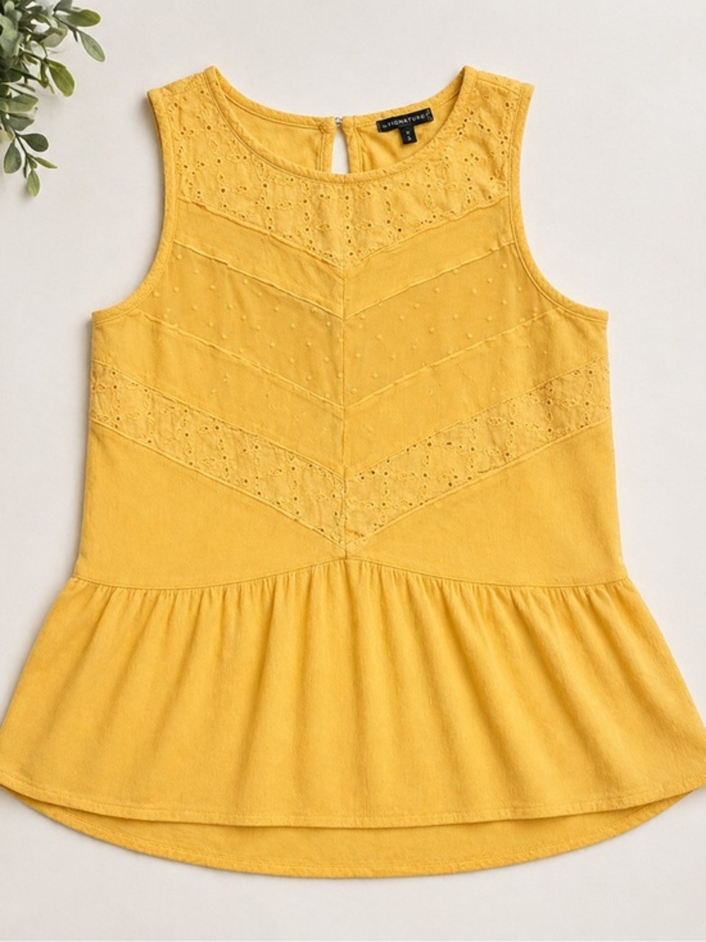 Boho Mustard Yellow Swiss Dot Eyelet Tank Blouse Festival Summer